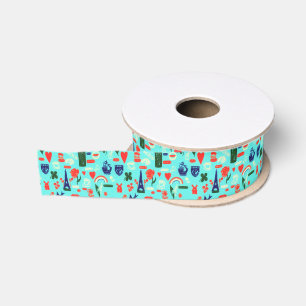 Vintage Kiss Love Bird Paris Eiffel Tower Grosgrain Ribbon