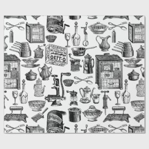 vintage kitchen antique toile white victorian  wrapping paper