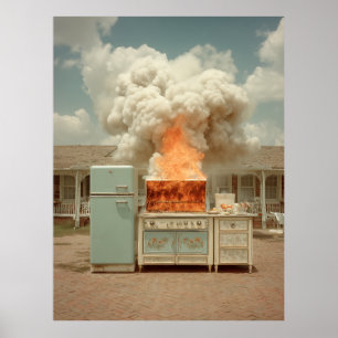 Vintage Kitchen Blaze Outdoor Scene Poster
