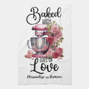 Vintage Kitchen Blender Pink Roses Baked With Love Tea Towel