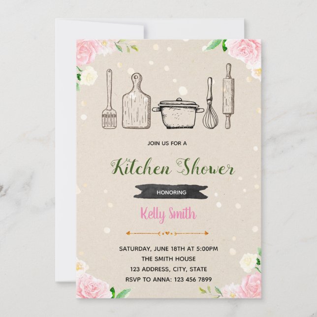 Vintage kitchen bridal shower party invitation (Front)
