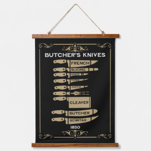 Vintage Kitchen Butchers Knives Hanging Tapestry