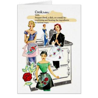 Vintage Kitchen card w/ stove and apron