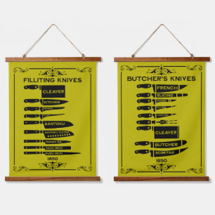 Vintage Kitchen Fish Filleting Knife Chart Hanging Tapestry