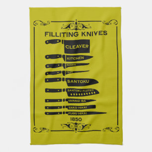 Vintage Kitchen Fish Filleting Knife Chart Tea Towel