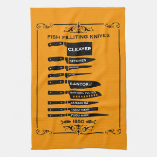 Vintage Kitchen Fish Filleting Knife Chart Tea Towel