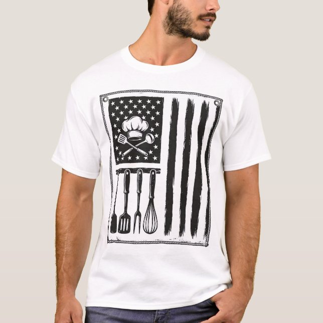 Vintage Kitchen Flag Cooking Utensils Shirt Design (Front)