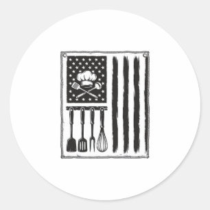 Vintage Kitchen Flag Cooking Utensils Shirt Design Classic Round Sticker