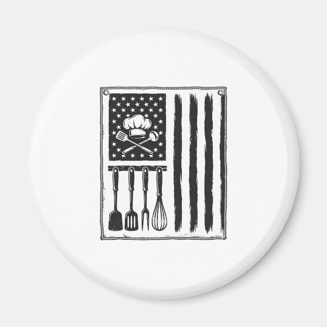 Vintage Kitchen Flag Cooking Utensils Shirt Design Magnet (Front)