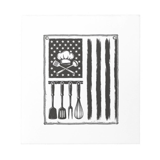 Vintage Kitchen Flag Cooking Utensils Shirt Design Notepad (Front)