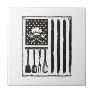 Vintage Kitchen Flag Cooking Utensils Shirt Design Tile