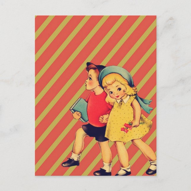 vintage kitsch back to school retro kids postcard (Front)