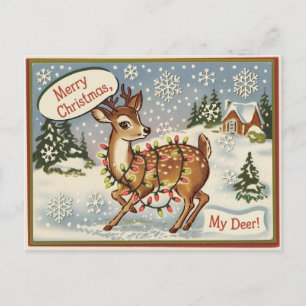 Vintage Kitsch Deer Christmas Postcard