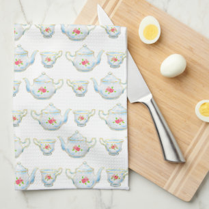Vintage Kitsch Teapot and Teacup Pattern Tea Towel