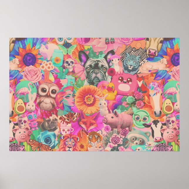 Vintage Kitschy Collage Decoupage Paper Poster (Front)