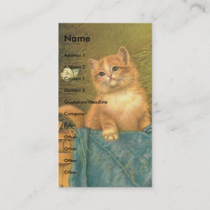 Vintage Kitten and Butterfly Business Card