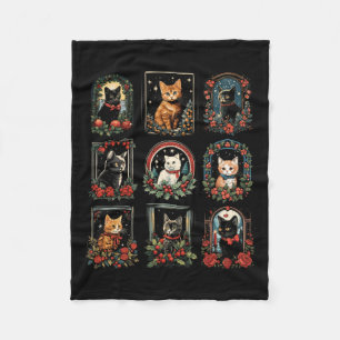 Vintage Kitten Christmas Cats Cat Mum Cat Dad Wome Fleece Blanket