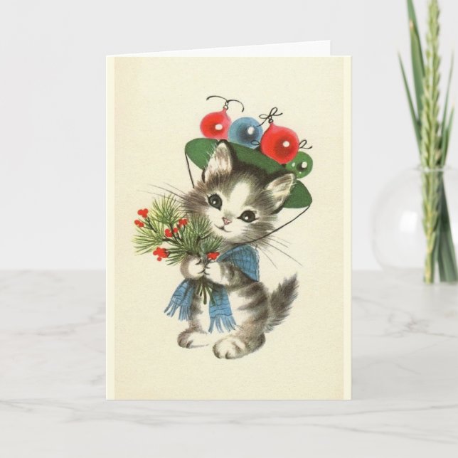 Vintage Kitten Christmas Greeting Card (Front)