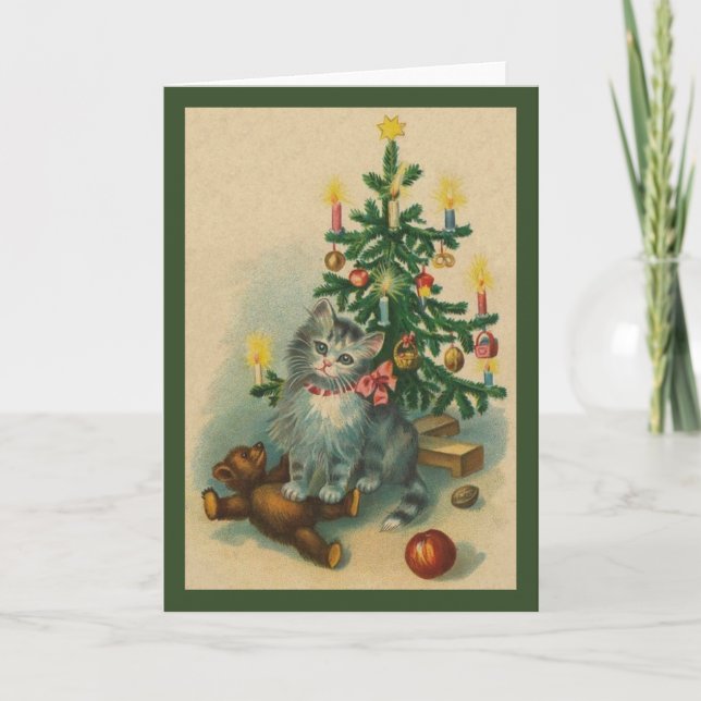 Vintage Kitten Christmas Greeting Card (Front)