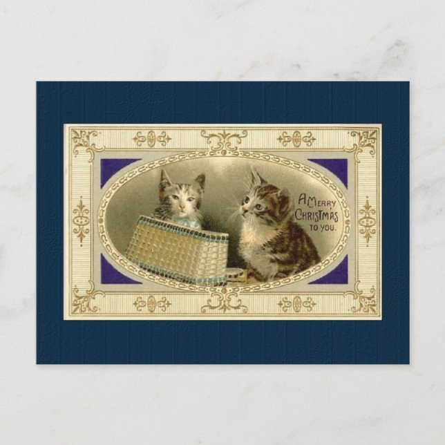 Vintage Kitten Christmas Postcard (Front)