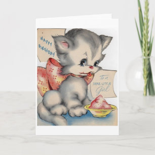 Vintage Kitten Dear Little Girl Birthday Card