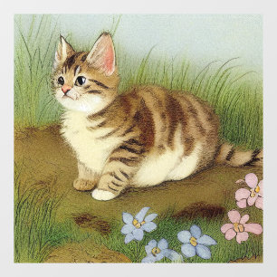 Vintage Kitten Illustration with Flowers