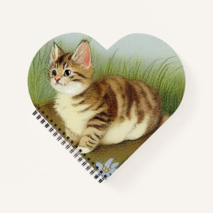 Vintage Kitten Illustration with Flowers Notebook