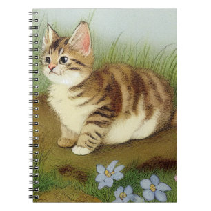 Vintage Kitten Illustration with Flowers Notebook