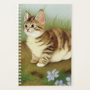 Vintage Kitten Illustration with Flowers Planner