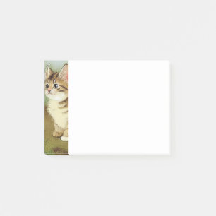 Vintage Kitten Illustration with Flowers Post-it Notes