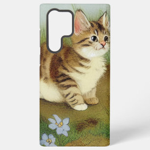 Vintage Kitten Illustration with Flowers Samsung Galaxy Case