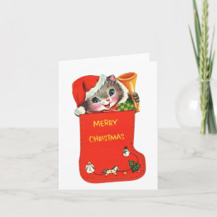 Vintage Kitten in Christmas Stocking Card