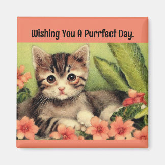Vintage Kitten In Flowers Magnet