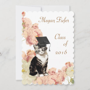 Vintage Kitten Pink Roses Graduation Party Invitation