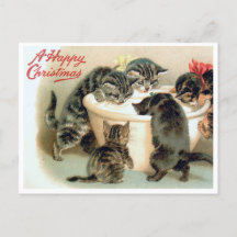 Vintage Kitten Postcard - Cute Christmas Cats 