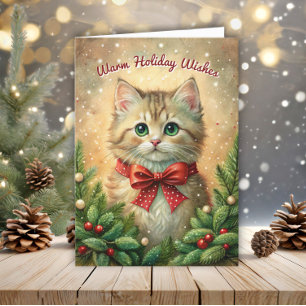 Vintage Kitten Warm Holiday Wishes Festive