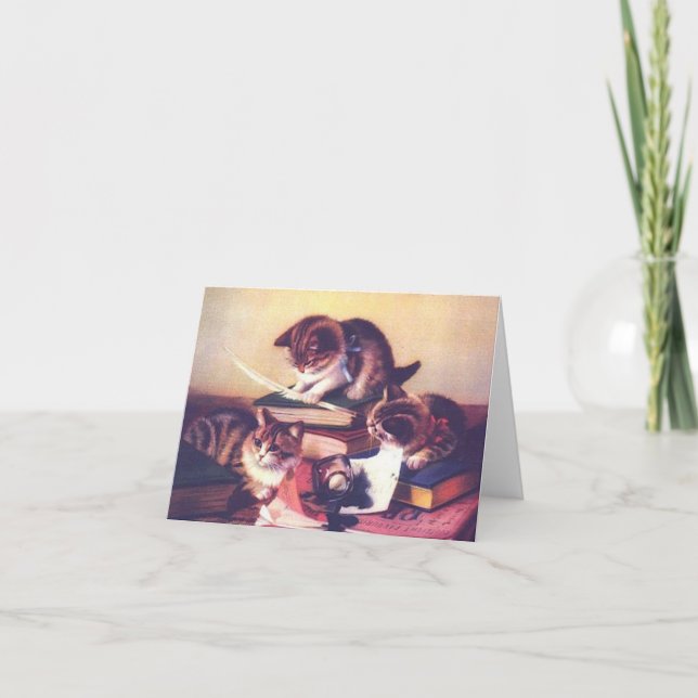 Vintage Kitten Writer Cat Author Note Card (Front)