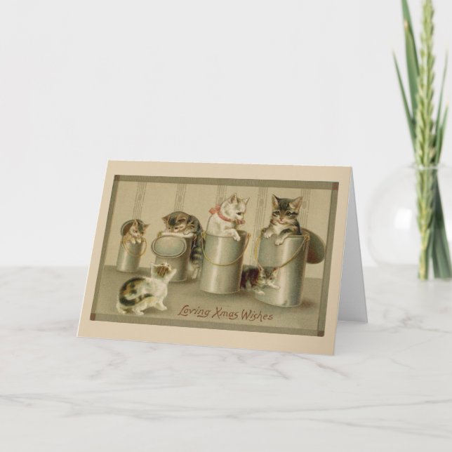 Vintage Kittens Christmas Greeting Card (Front)