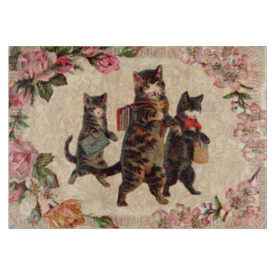 Vintage Kittens Going to School Print: Victorian Cutting Board