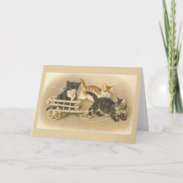 Vintage Kittens in a Cart Note Card (Front)
