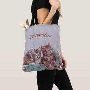 Vintage Kittens in a Hat Box Personalise Tote Bag