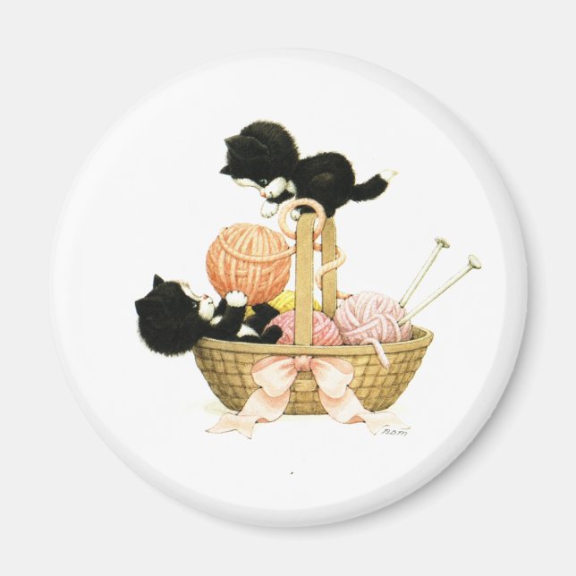 Vintage Kittens in Basket Magnet (Front)
