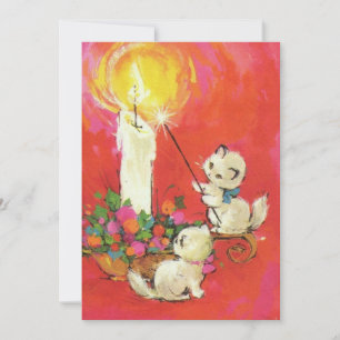 Vintage Kittens Lighting a candle Holiday Card