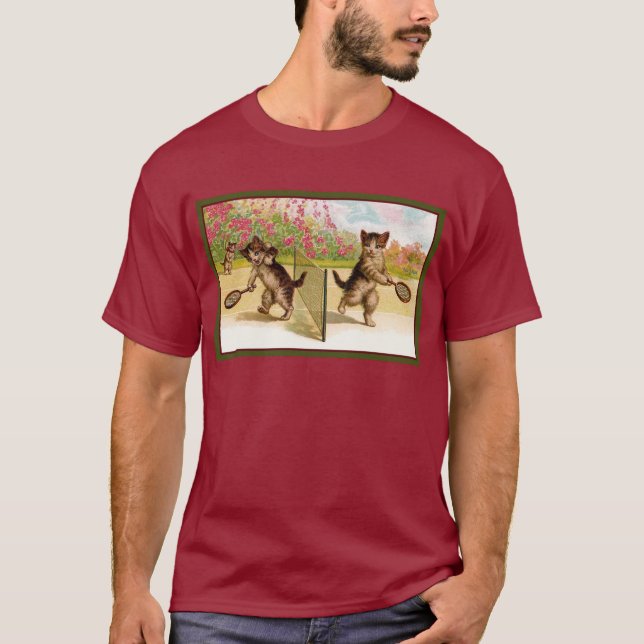 Vintage kittens Playing Cat Tennis T-Shirt (Front)