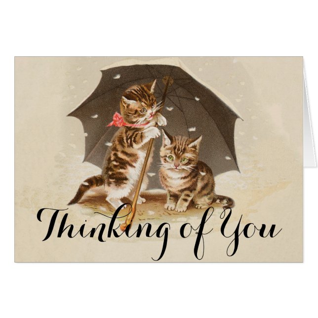Vintage Kittens Under Umbrella Antique Cat art (Front Horizontal)
