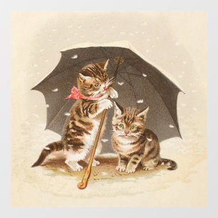 Vintage Kittens Under Umbrella Antique Cat art