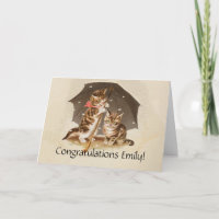 Vintage Kittens Under Umbrella Antique Cat art
