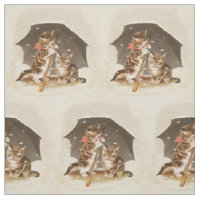 Vintage Kittens Under Umbrella Antique Cat art