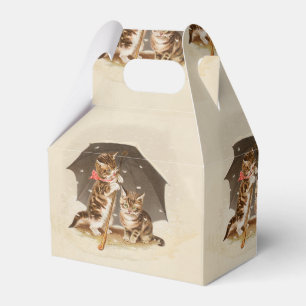 Vintage Kittens Under Umbrella Antique Cat art Favour Box
