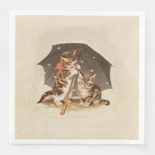Vintage Kittens Under Umbrella Antique Cat art Napkin